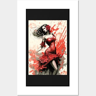 Flamenco Dancer - Watercolor Red Posters and Art